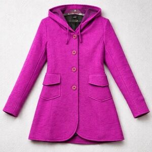 Floyd by Smith Hooded Wool Coat Italy Women M Purple‎ Button Front Lined Jacket